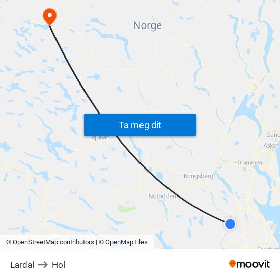 Lardal to Hol map