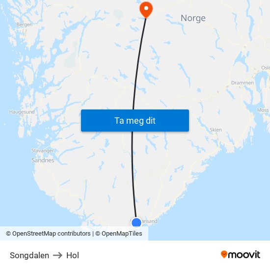 Songdalen to Hol map