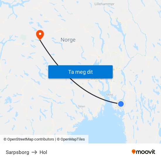 Sarpsborg to Hol map