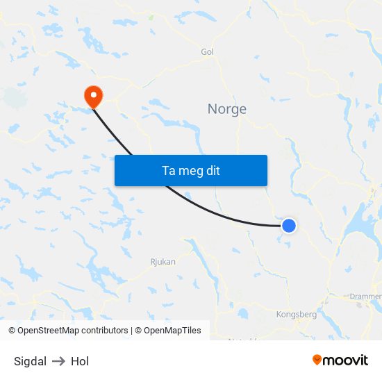 Sigdal to Hol map