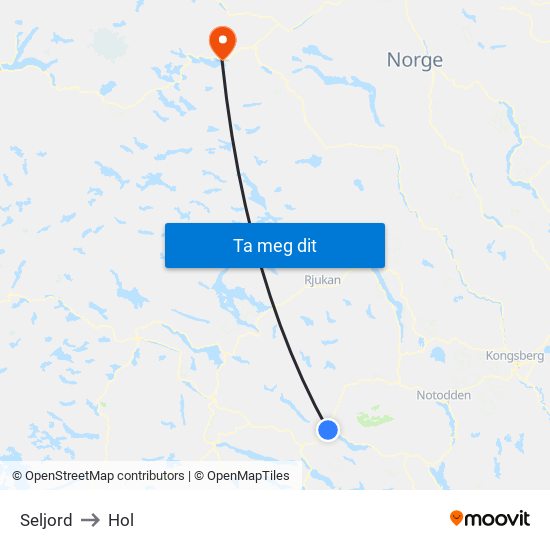 Seljord to Hol map