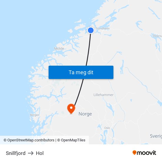 Snillfjord to Hol map