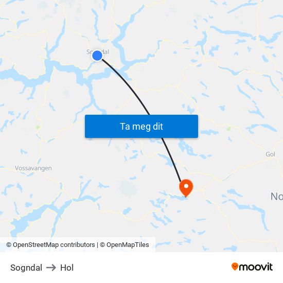 Sogndal to Hol map