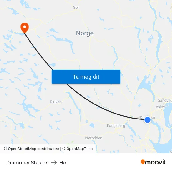 Drammen Stasjon to Hol map