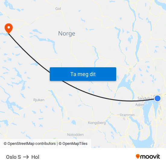 Oslo S to Hol map