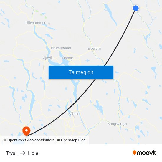 Trysil to Hole map