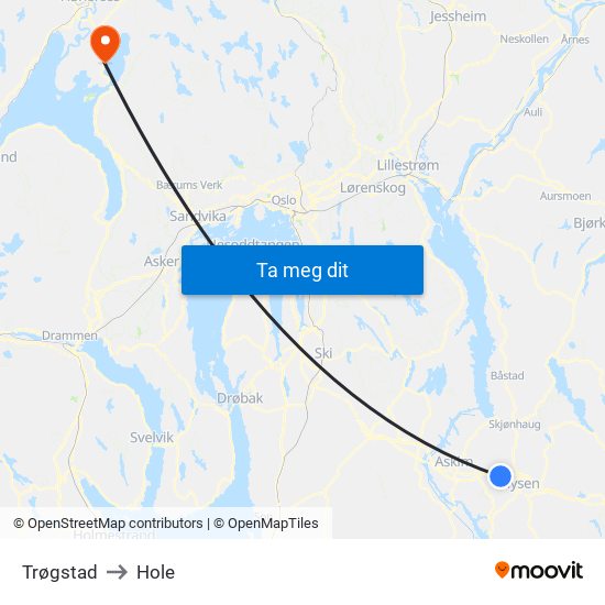 Trøgstad to Hole map