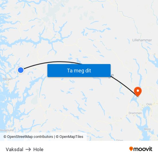 Vaksdal to Hole map