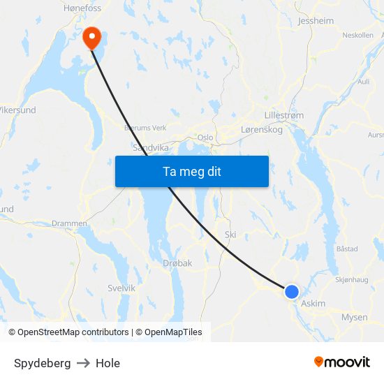 Spydeberg to Hole map
