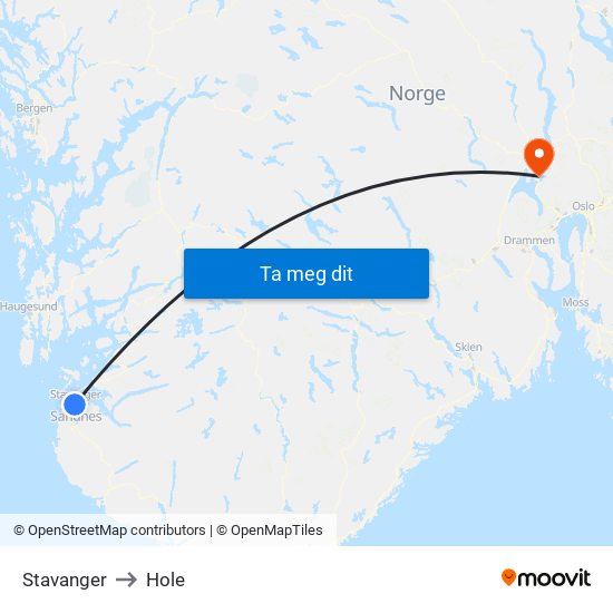 Stavanger to Hole map