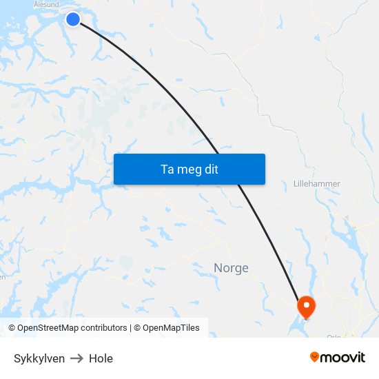 Sykkylven to Hole map