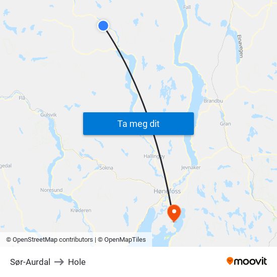 Sør-Aurdal to Hole map