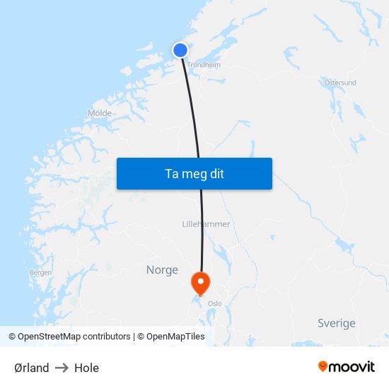 Ørland to Hole map