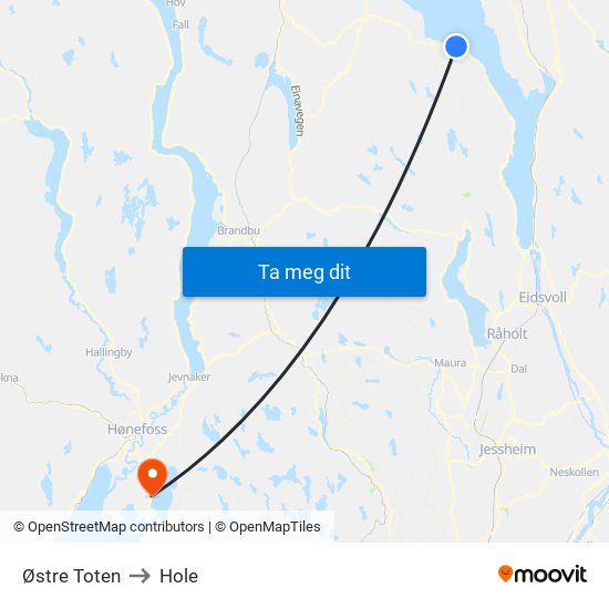 Østre Toten to Hole map