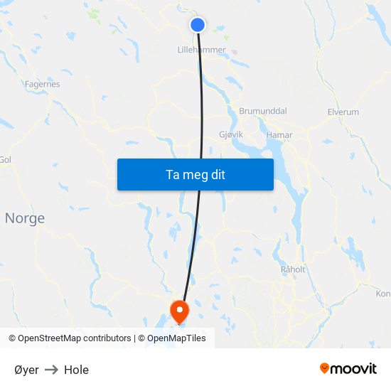 Øyer to Hole map