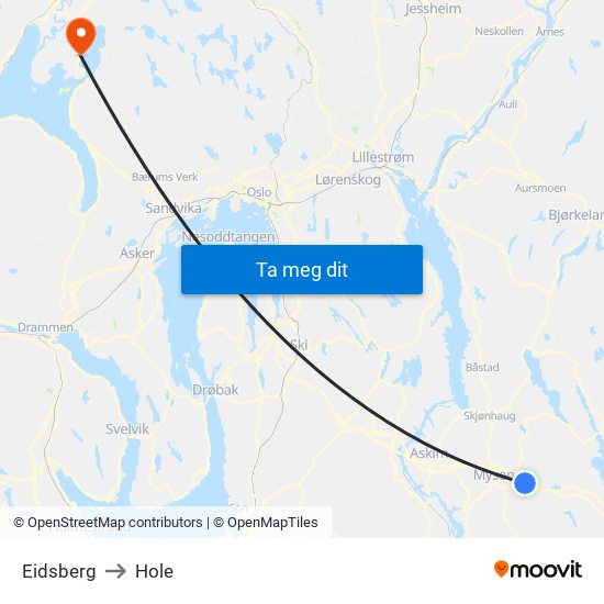 Eidsberg to Hole map