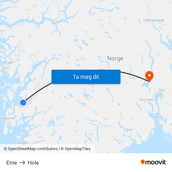 Etne to Hole map