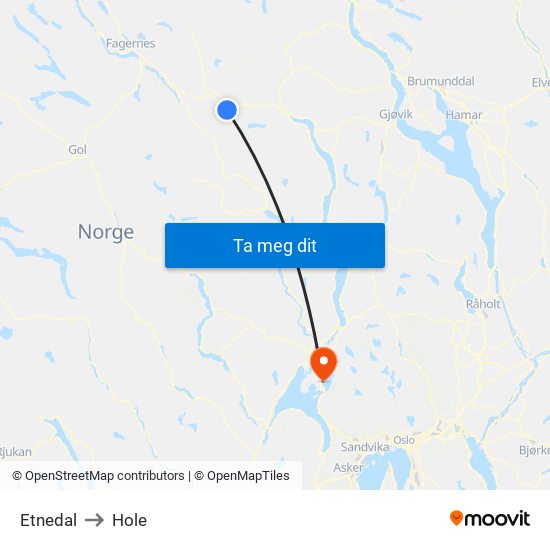 Etnedal to Hole map