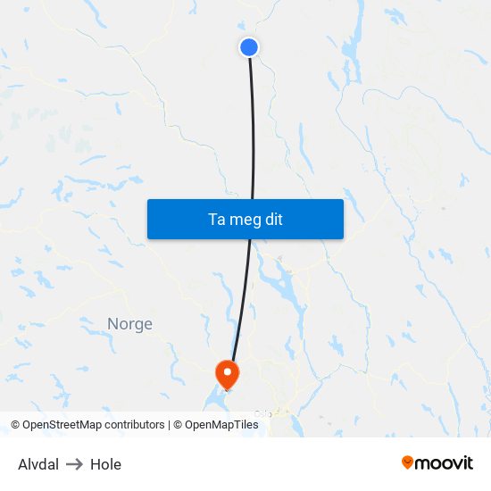 Alvdal to Hole map