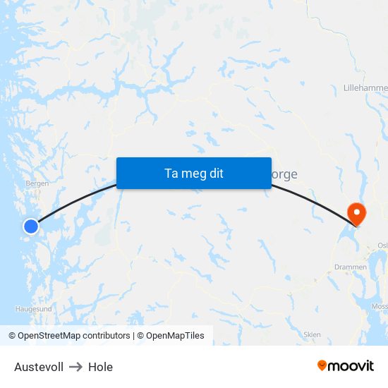 Austevoll to Hole map