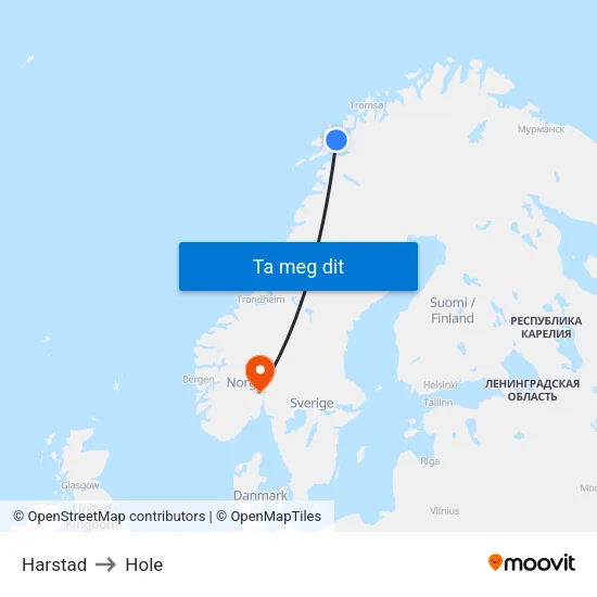 Harstad to Hole map