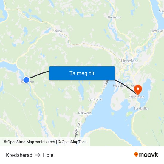 Krødsherad to Hole map