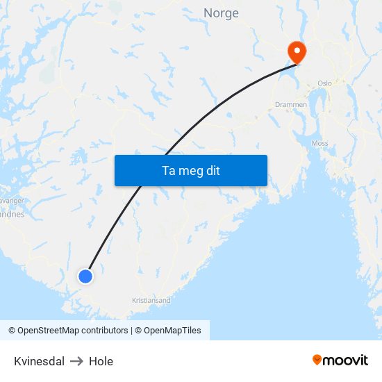 Kvinesdal to Hole map