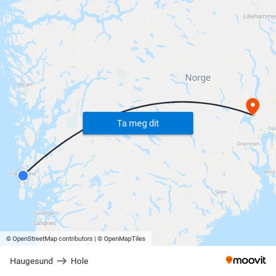 Haugesund to Hole map