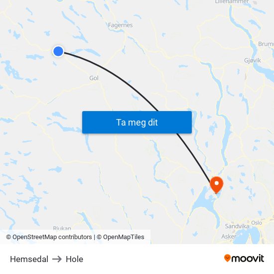 Hemsedal to Hole map