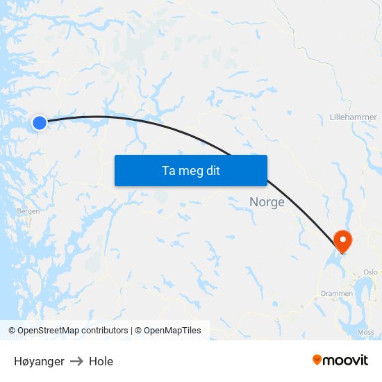 Høyanger to Hole map