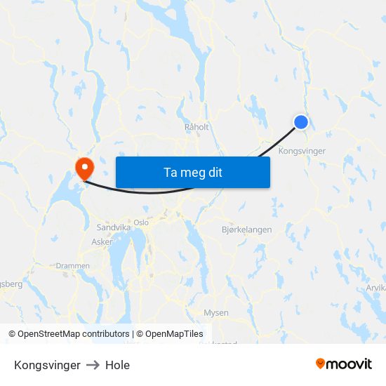 Kongsvinger to Hole map