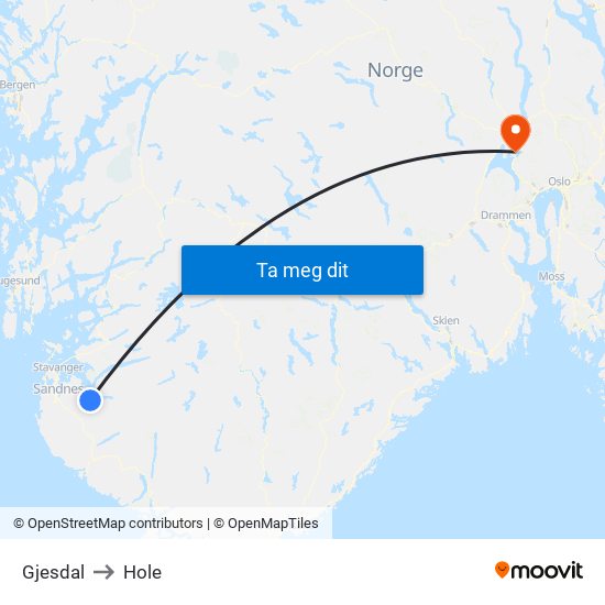 Gjesdal to Hole map