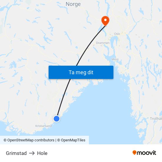 Grimstad to Hole map