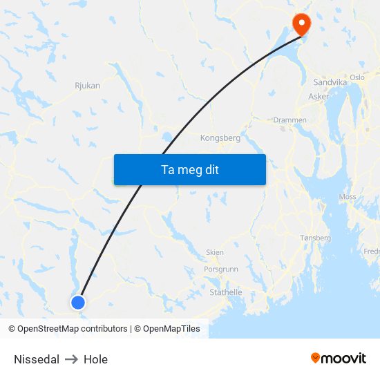 Nissedal to Hole map