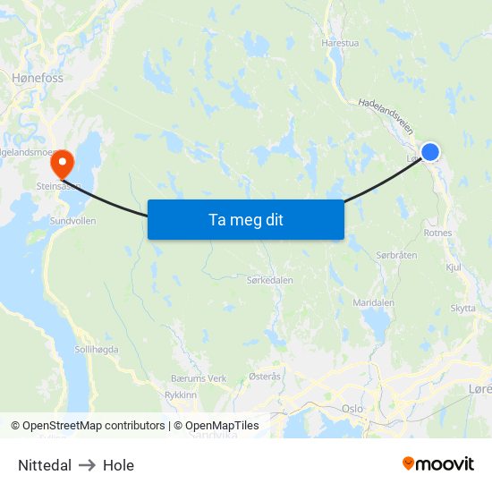 Nittedal to Hole map