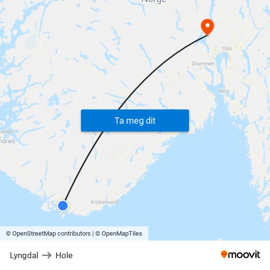 Lyngdal to Hole map