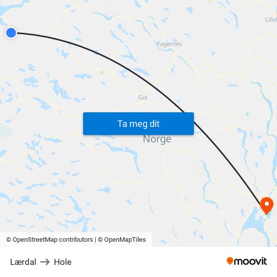 Lærdal to Hole map