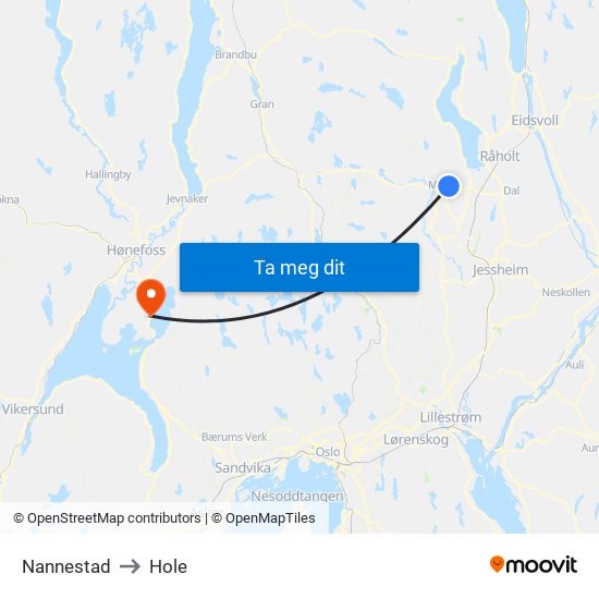 Nannestad to Hole map