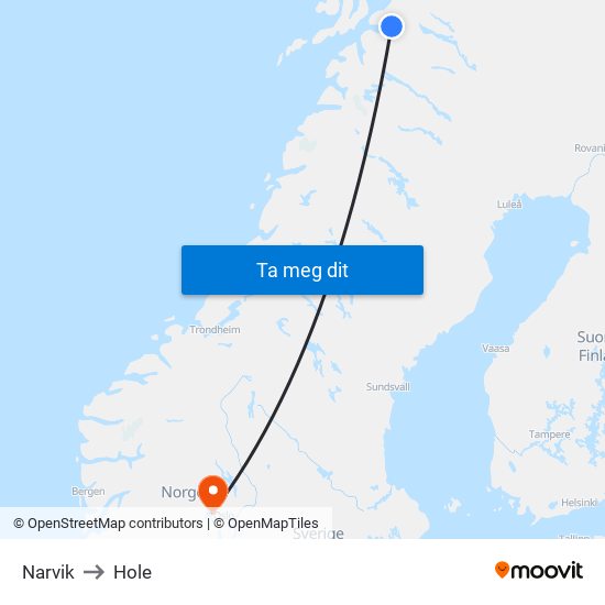 Narvik to Hole map