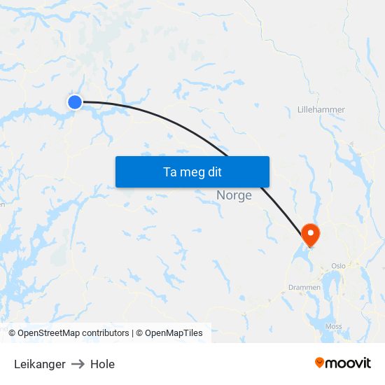 Leikanger to Hole map