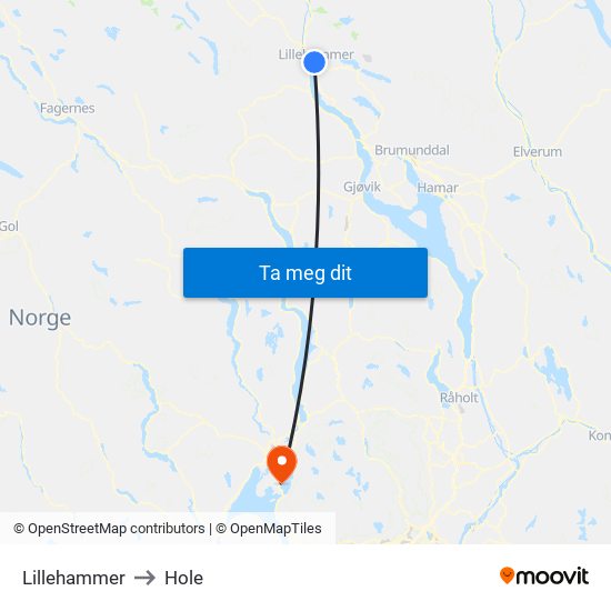 Lillehammer to Hole map