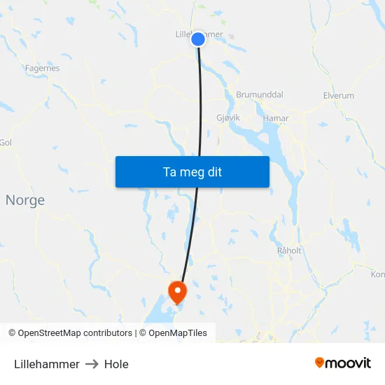 Lillehammer to Hole map