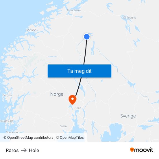 Røros to Hole map