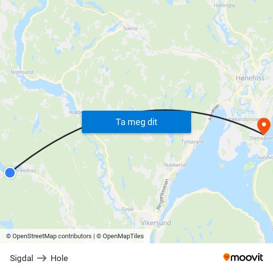Sigdal to Hole map