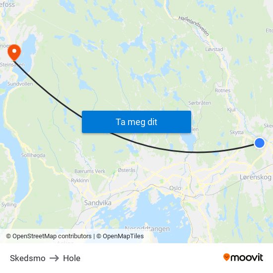 Skedsmo to Hole map