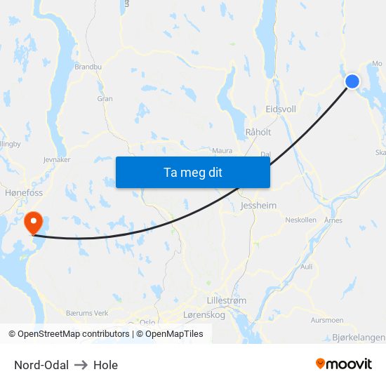 Nord-Odal to Hole map