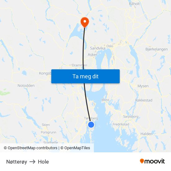 Nøtterøy to Hole map