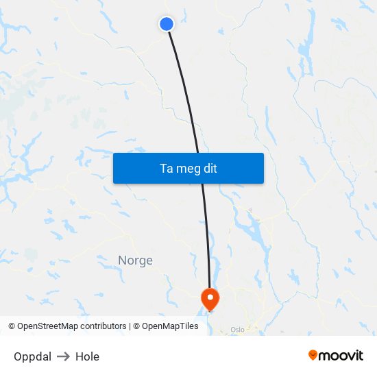 Oppdal to Hole map