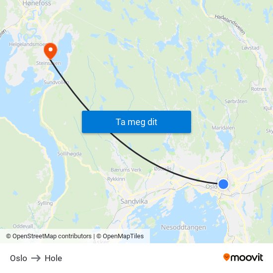 Oslo to Hole map