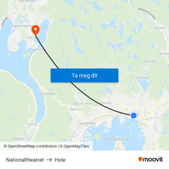 Nationaltheatret to Hole map